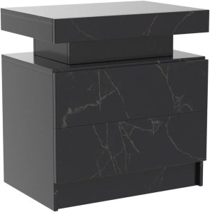 Juego de mesita de noche con 2 LED y 2 cajones, mesita de noche con cajones para dormitorio, mesa auxiliar con luz LED