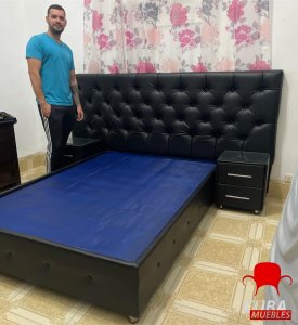 Cama Tapizada Full - flexy vinil negro