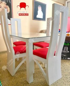 Comedores Belo en Blanco - 4 sillas - cristal en el aire