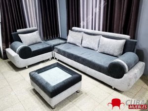 Esquinero Cleopatra en Chenille Gris Combinado