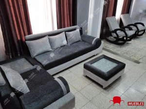 Esquinero Cleopatra en Chenille Gris Combinado