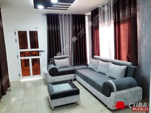 Esquinero Cleopatra en Chenille Gris Combinado