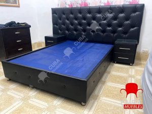 Cama Tapizada Full - vinil negro (Disponible)