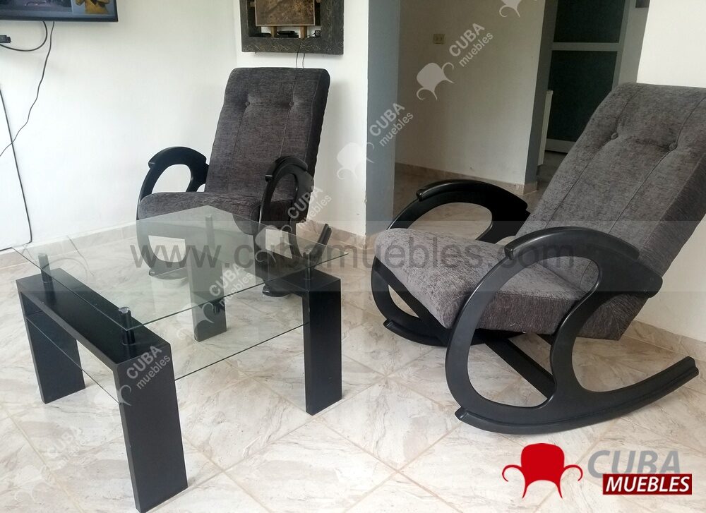 Sillones Javis - Chenille Gris - Madera en Negro