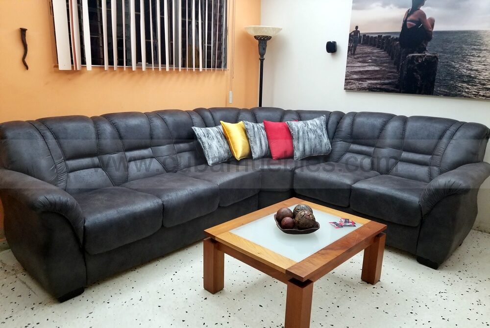 Esquinero Brasileno en Polipiel Gris 3 con 2.