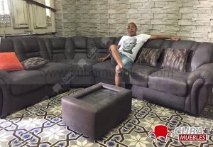 Esquinero Brasileno en Polipiel Gris 3 con 2.