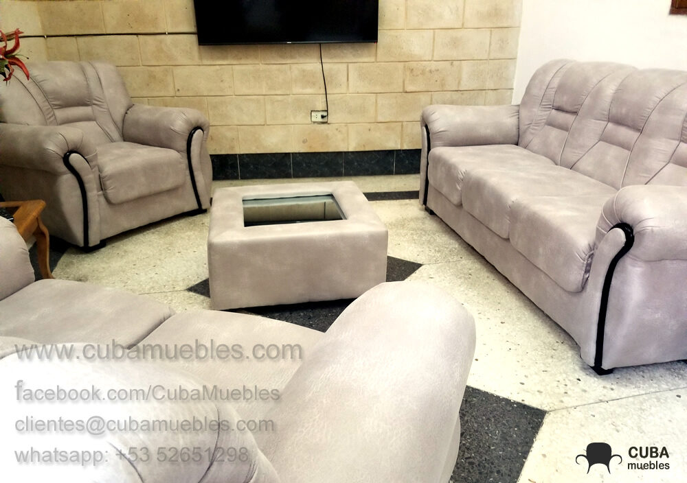 Juego de Sala Brasileño Combinación 1,2 y 3 y mesita de centro en Polipiel Beige