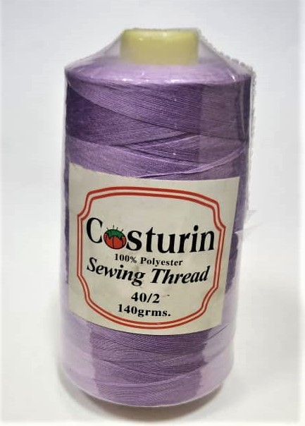 CONOS DE HILO DE COSER NO. 40/2, 100% POLIÉSTER, 5000 YARDAS DE LONGITUD, COLOR LILA (CAJAS X 12U)