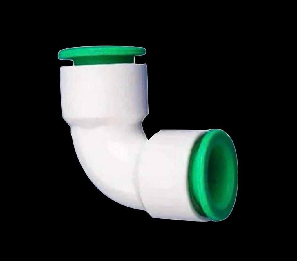 CODO 90 GRADOS PLÁSTICO DE 1/2" DE DIÁMETRO CON CONECTOR RÁPIDO EN AMBOS EXTREMOS