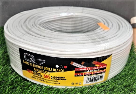 ROLLO DE CABLE ELECTRICO DOBLE BLANCO #12 X 328FT.-Q7