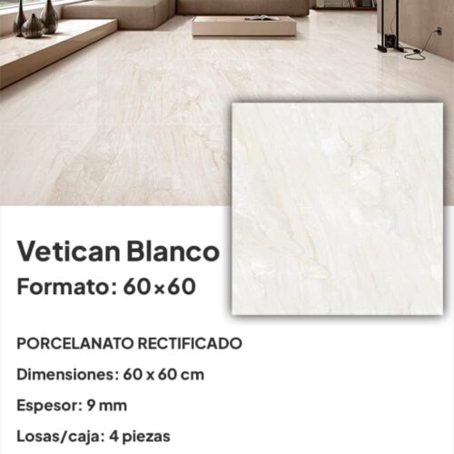Porcelanato 60x60 E-Vetican Blanco